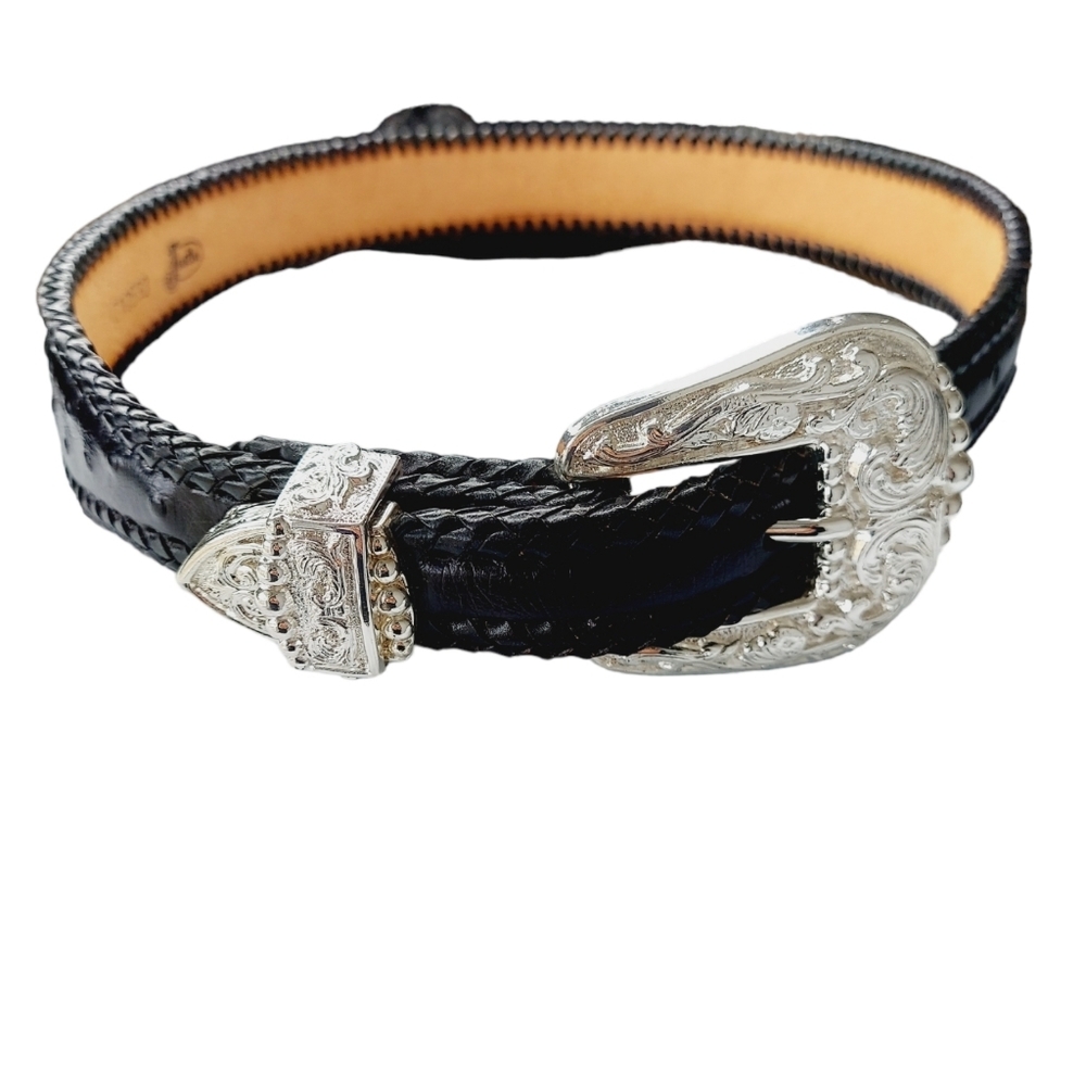 Justin Black Leather Belt Western Concho Size 28 Rodeo Equestrian Yellowstone